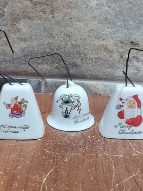 Vintage White Porcelain Bells Christmas Ornaments Set of 3